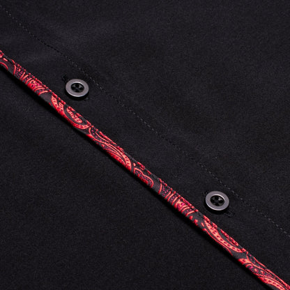 Black Shirt With Red Paisley Accent shirt    - Sophisticated Gentlemen