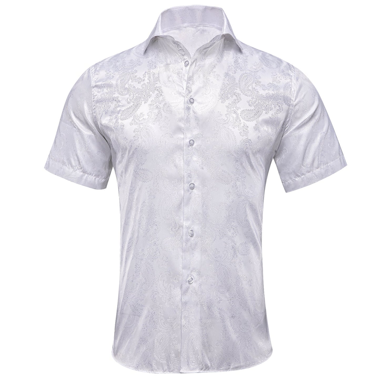 White Paisley Short Sleeve Dress Shirt shirt S   - Sophisticated Gentlemen