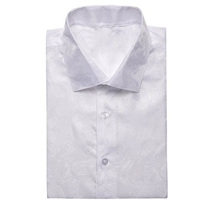 White Paisley Short Sleeve Dress Shirt shirt    - Sophisticated Gentlemen