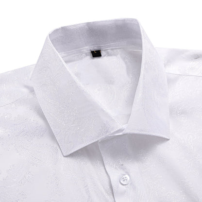 White Paisley Short Sleeve Dress Shirt shirt    - Sophisticated Gentlemen