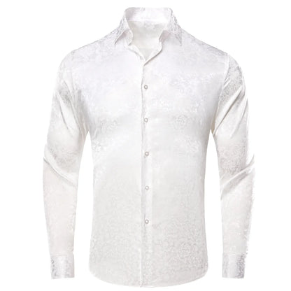 White Floral Silk Dress Shirt shirt S   - Sophisticated Gentlemen