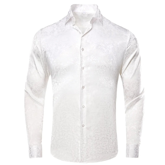 White Floral Silk Dress Shirt shirt S   - Sophisticated Gentlemen