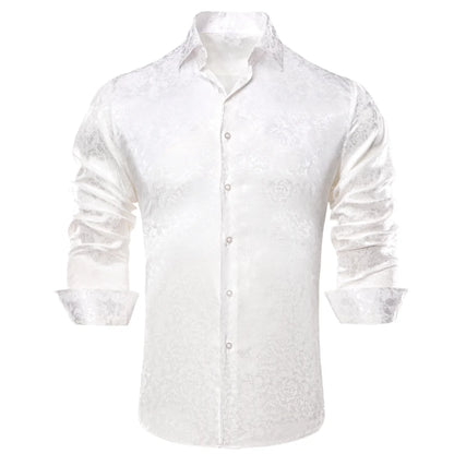 White Floral Silk Dress Shirt shirt    - Sophisticated Gentlemen