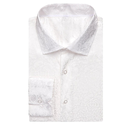 White Floral Silk Dress Shirt shirt    - Sophisticated Gentlemen