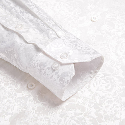 White Floral Silk Dress Shirt shirt    - Sophisticated Gentlemen