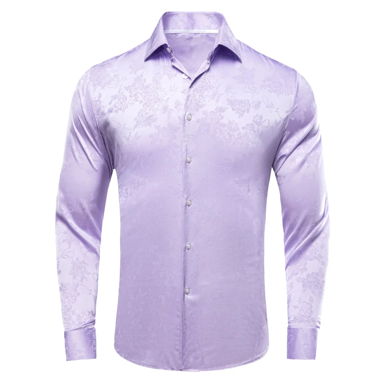 Lavender Floral Silk Dress Shirt shirt S   - Sophisticated Gentlemen