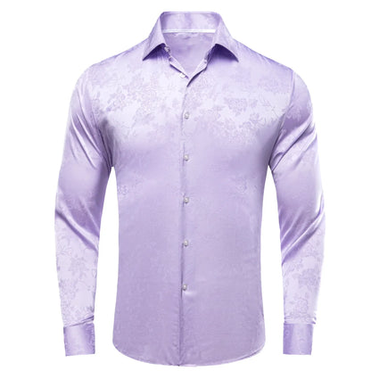 Lavender Floral Silk Dress Shirt shirt S   - Sophisticated Gentlemen