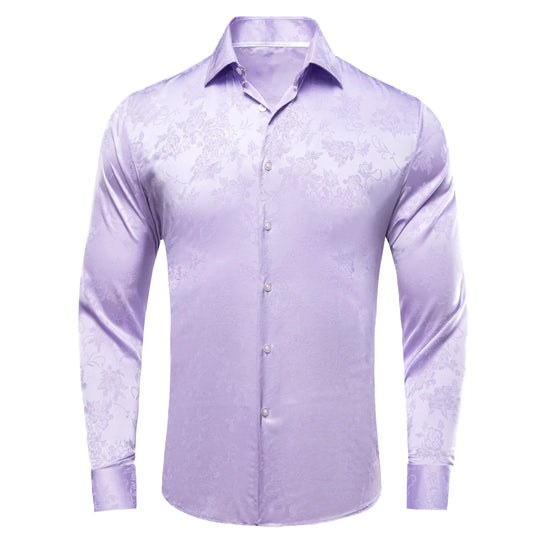 Lavender Floral Silk Dress Shirt shirt S   - Sophisticated Gentlemen