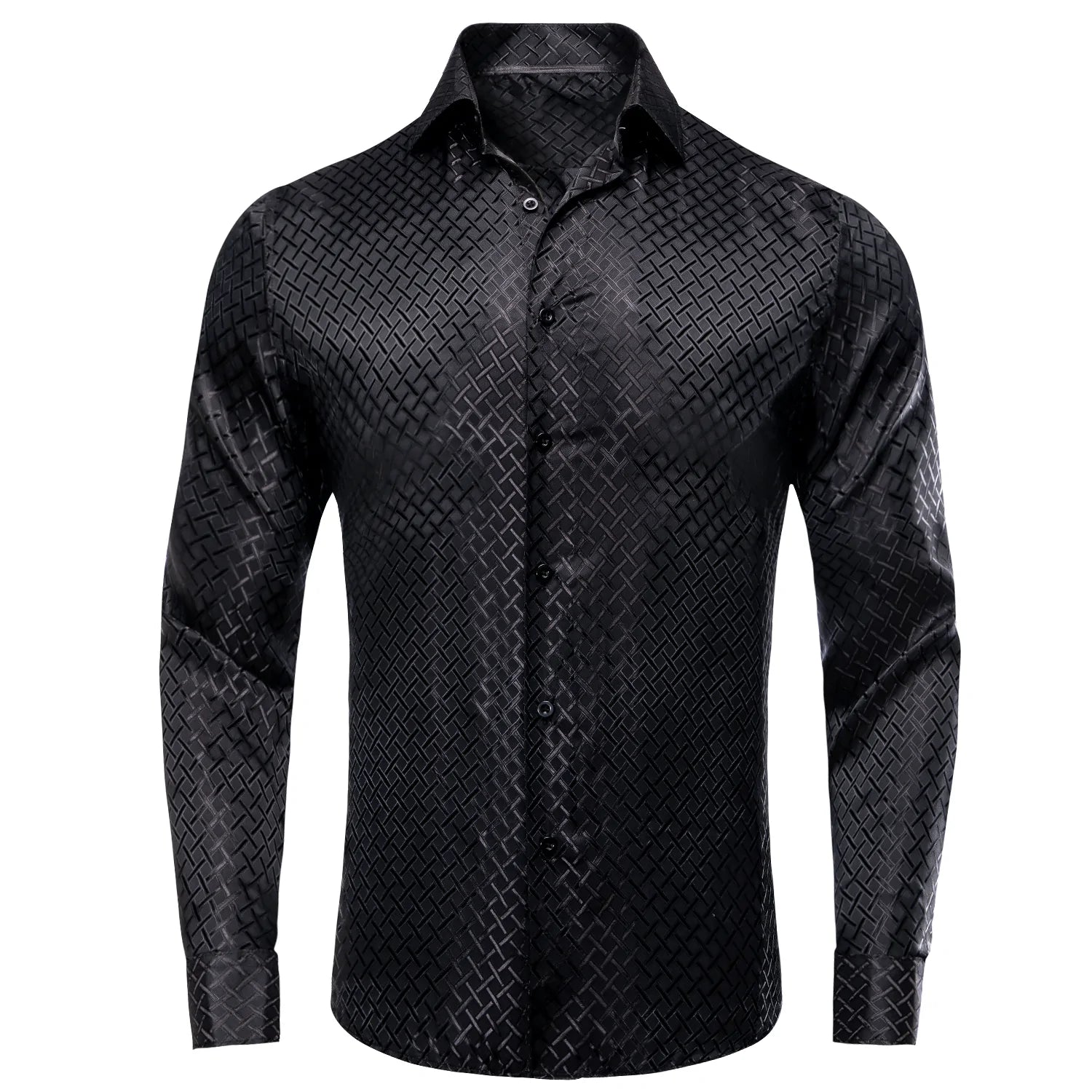 Black Plaid Silk Dress Shirt shirt S   - Sophisticated Gentlemen