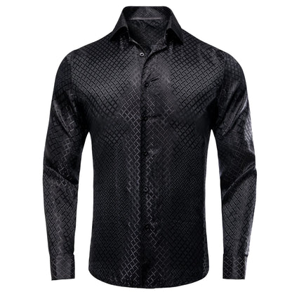 Black Plaid Silk Dress Shirt shirt S   - Sophisticated Gentlemen