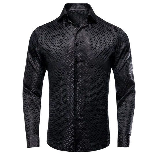 Black Plaid Silk Dress Shirt shirt S   - Sophisticated Gentlemen