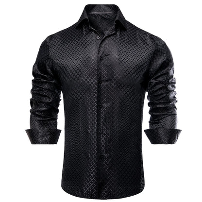 Black Plaid Silk Dress Shirt shirt    - Sophisticated Gentlemen
