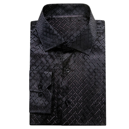 Black Plaid Silk Dress Shirt shirt    - Sophisticated Gentlemen
