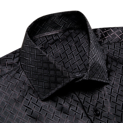 Black Plaid Silk Dress Shirt shirt    - Sophisticated Gentlemen