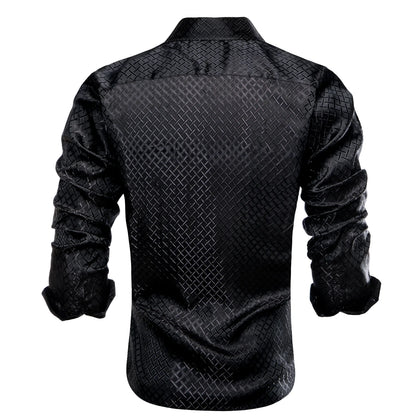 Black Plaid Silk Dress Shirt shirt    - Sophisticated Gentlemen