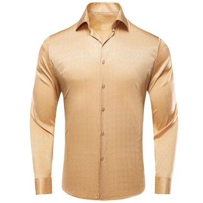 Beige Floral Silk Dress Shirt shirt S   - Sophisticated Gentlemen