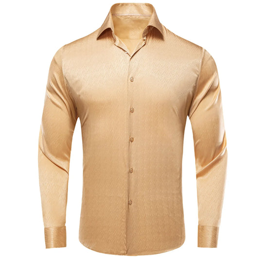 Beige Floral Silk Dress Shirt shirt S   - Sophisticated Gentlemen