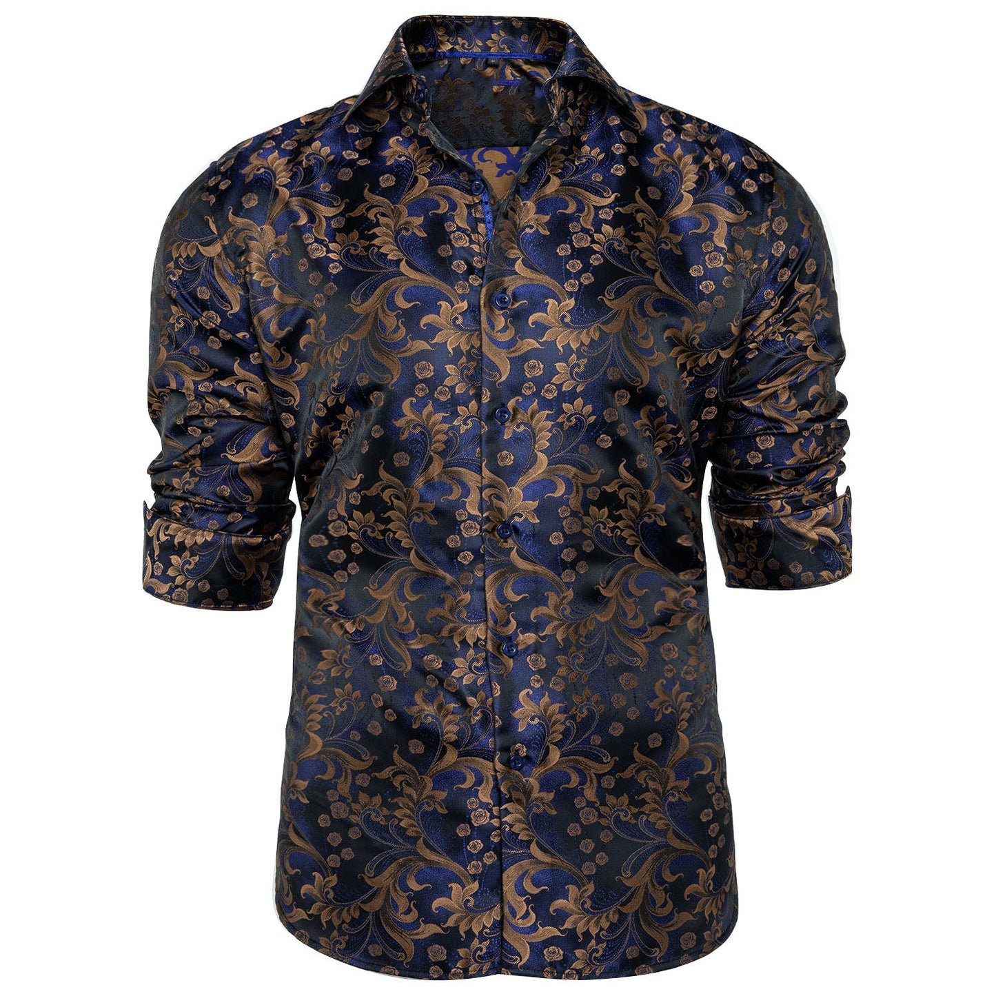 Royal Blue and Brown Floral Dress Shirt shirt    - Sophisticated Gentlemen