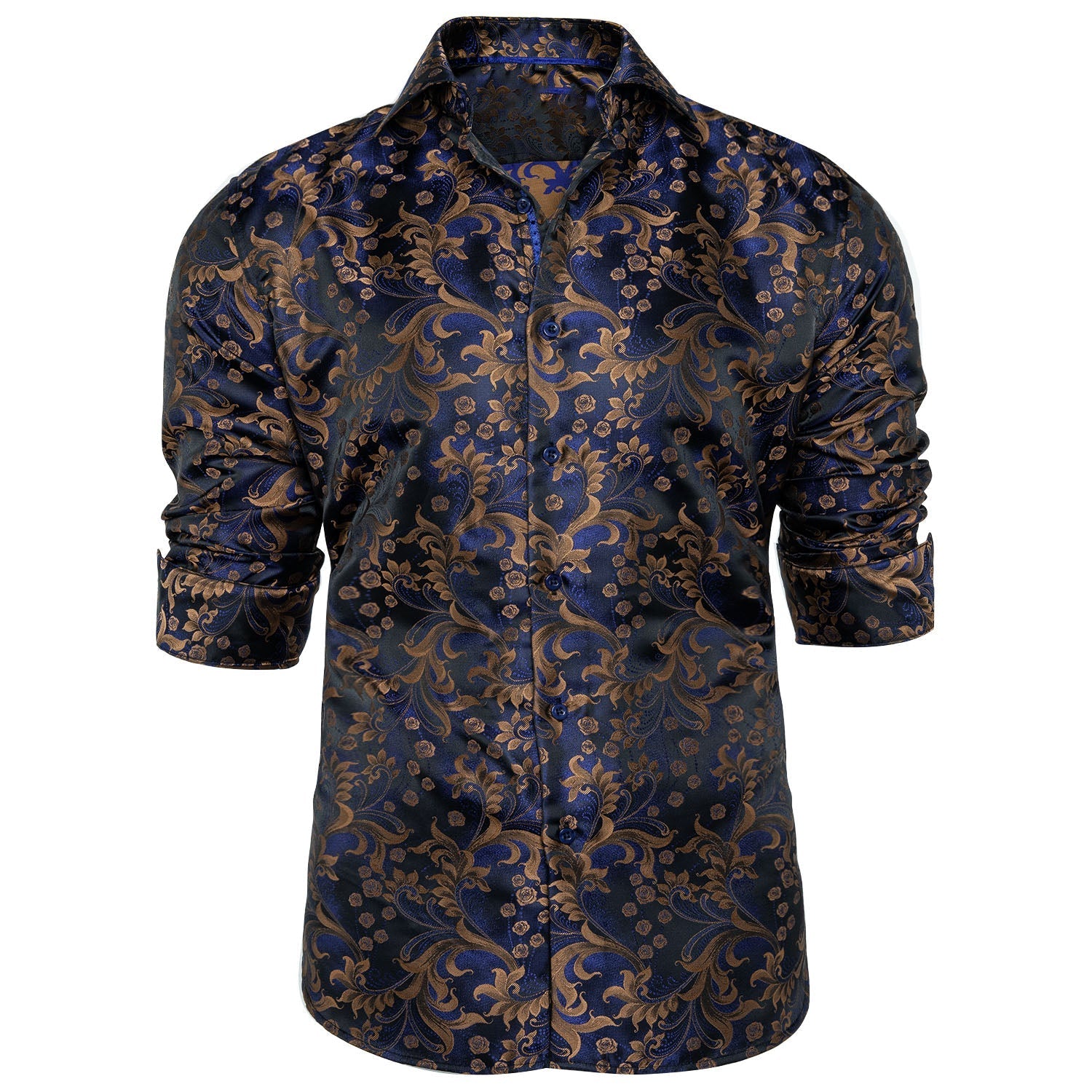 Royal Blue and Brown Floral Dress Shirt shirt    - Sophisticated Gentlemen