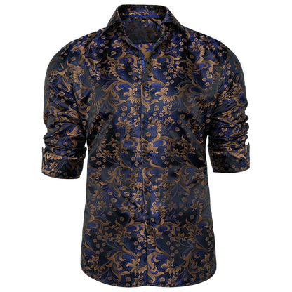 Royal Blue and Brown Floral Dress Shirt shirt    - Sophisticated Gentlemen