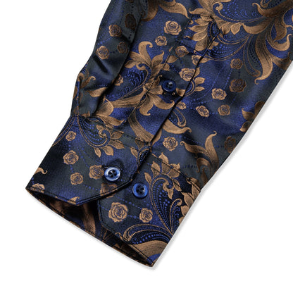 Royal Blue and Brown Floral Dress Shirt shirt    - Sophisticated Gentlemen