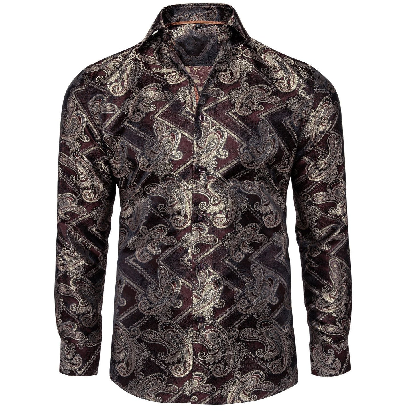 Burgundy and Brown Paisley Dress Shirt shirt S   - Sophisticated Gentlemen