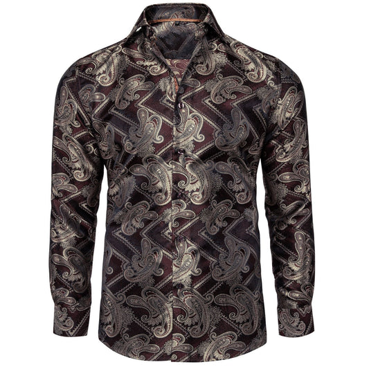 Burgundy and Brown Paisley Dress Shirt shirt S   - Sophisticated Gentlemen