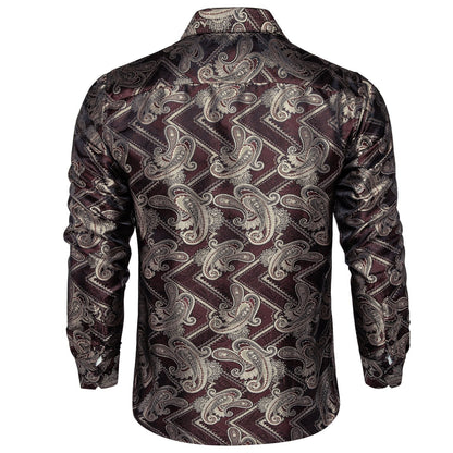 Burgundy and Brown Paisley Dress Shirt shirt    - Sophisticated Gentlemen