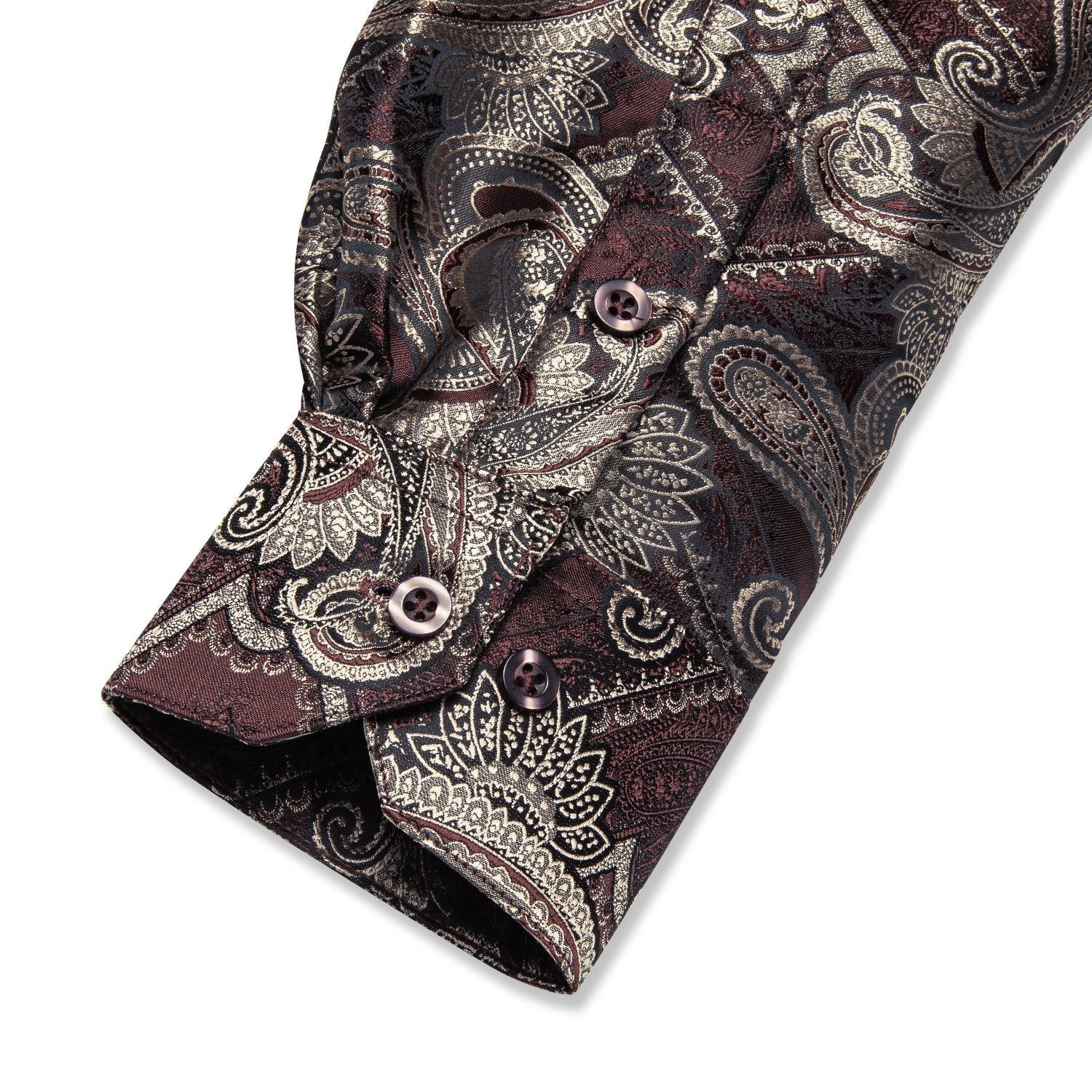 Burgundy and Brown Paisley Dress Shirt shirt    - Sophisticated Gentlemen