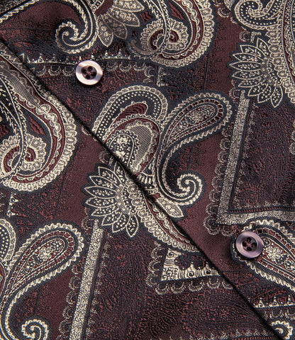 Burgundy and Brown Paisley Dress Shirt shirt    - Sophisticated Gentlemen