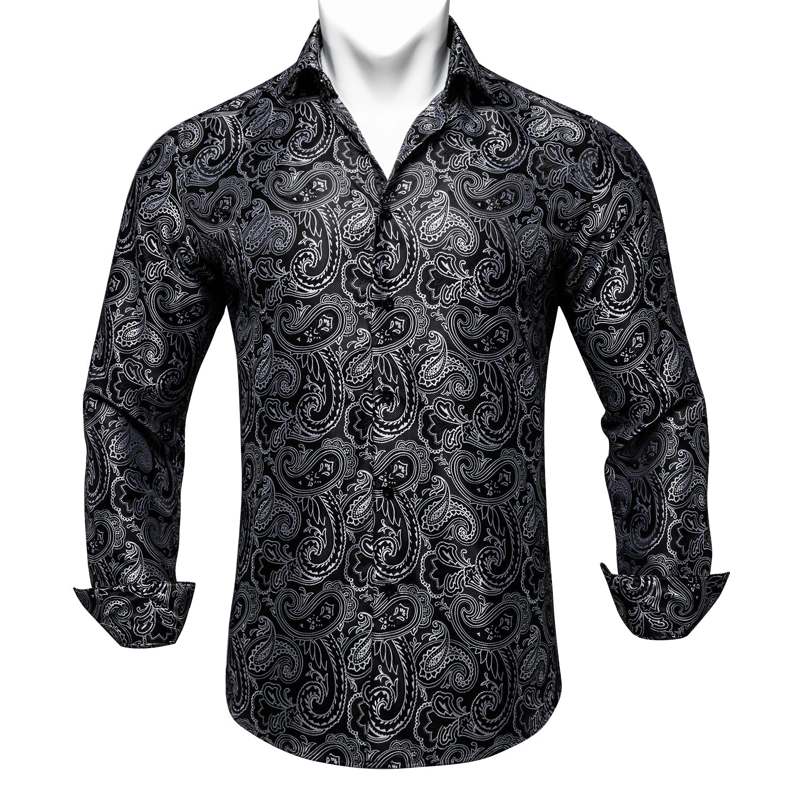 Black and Gray Paisley Dress Shirt shirt S   - Sophisticated Gentlemen