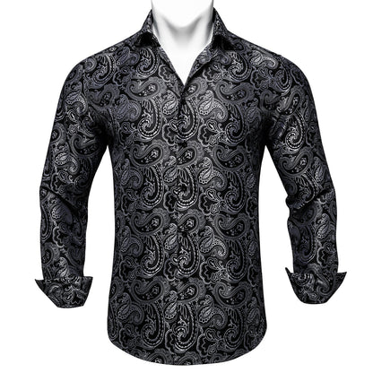 Black and Gray Paisley Dress Shirt shirt S   - Sophisticated Gentlemen