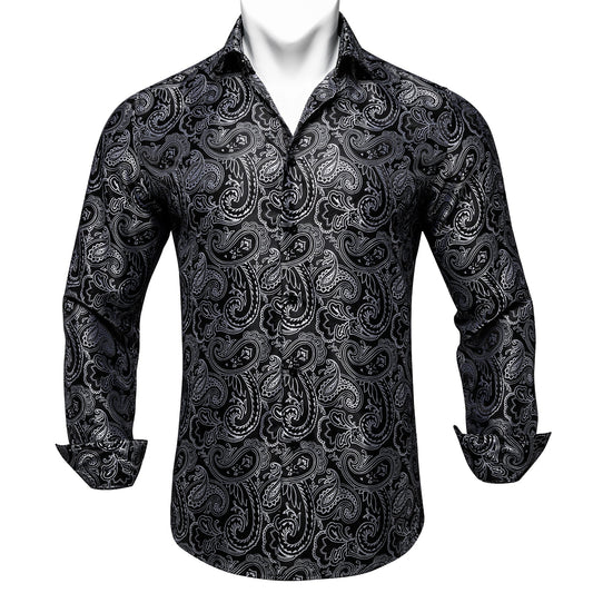 Black and Gray Paisley Dress Shirt shirt S   - Sophisticated Gentlemen