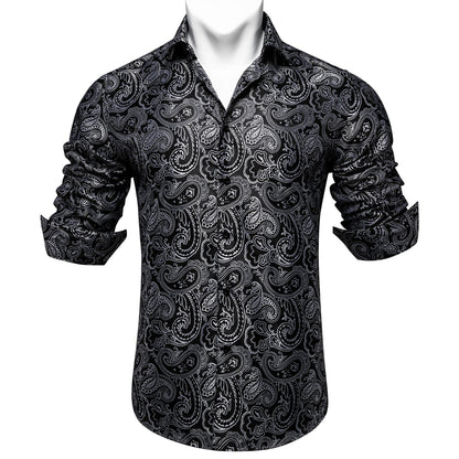 Black and Gray Paisley Dress Shirt shirt    - Sophisticated Gentlemen