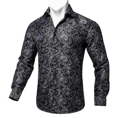 Black and Gray Paisley Dress Shirt shirt    - Sophisticated Gentlemen