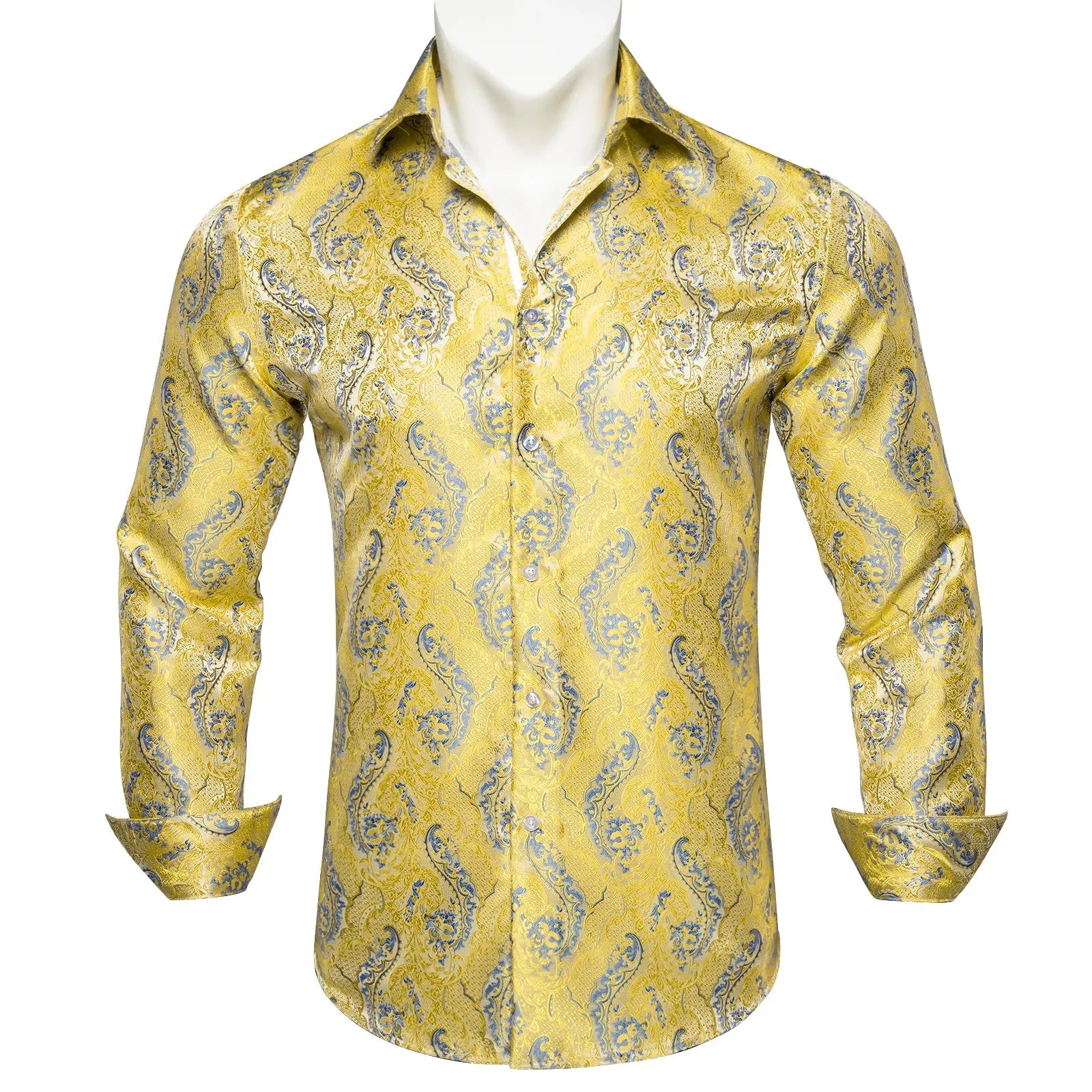 Yellow and Blue Floral Dress Shirt shirt S   - Sophisticated Gentlemen