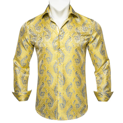 Yellow and Blue Floral Dress Shirt shirt S   - Sophisticated Gentlemen