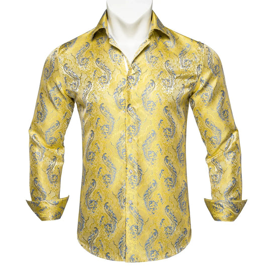 Yellow and Blue Floral Dress Shirt shirt S   - Sophisticated Gentlemen