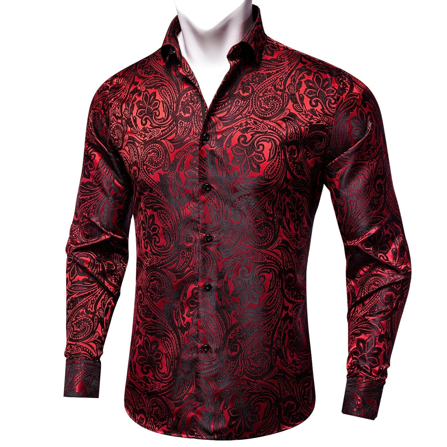 Dark Red Paisley Dress Shirt shirt S   - Sophisticated Gentlemen