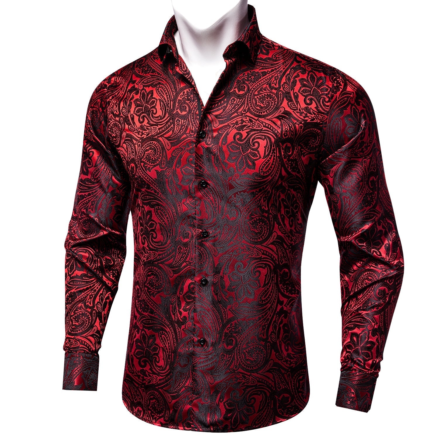 Dark Red Paisley Dress Shirt shirt S   - Sophisticated Gentlemen