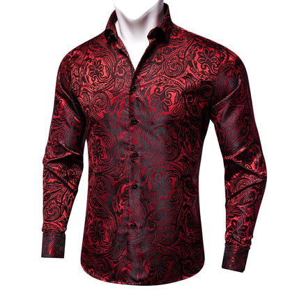 Dark Red Paisley Dress Shirt shirt S   - Sophisticated Gentlemen