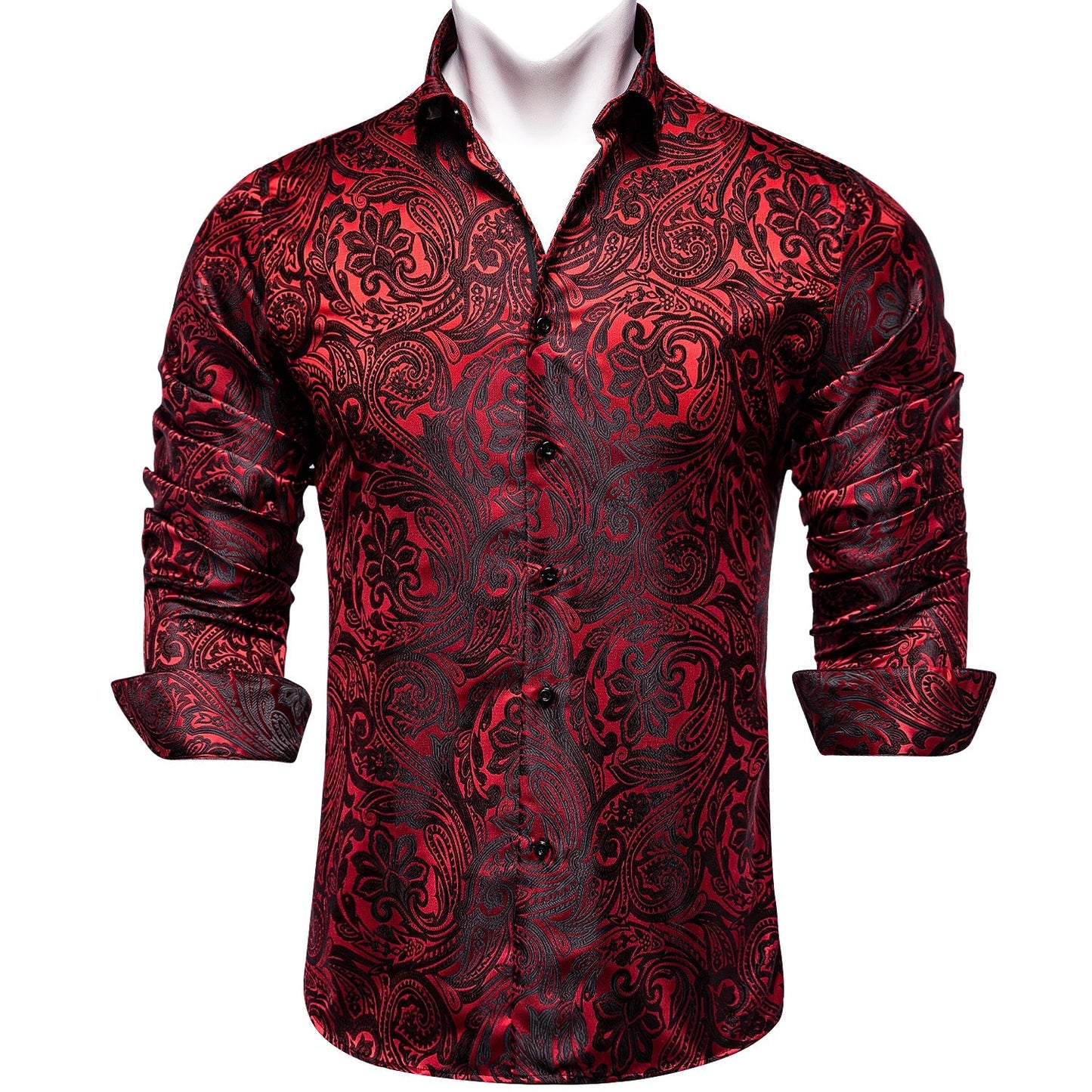 Dark Red Paisley Dress Shirt shirt    - Sophisticated Gentlemen
