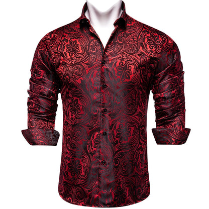 Dark Red Paisley Dress Shirt shirt    - Sophisticated Gentlemen