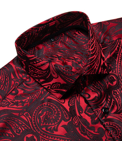 Dark Red Paisley Dress Shirt shirt    - Sophisticated Gentlemen