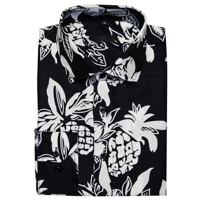 Black and White Floral Dress Shirt shirt    - Sophisticated Gentlemen