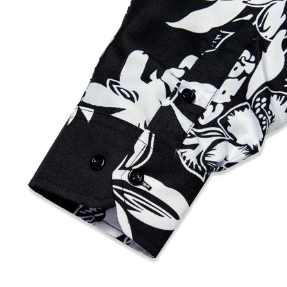 Black and White Floral Dress Shirt shirt    - Sophisticated Gentlemen