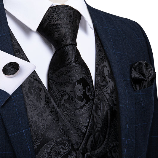 Black Fashion Men 100% Waistcoat Vest Pocket Suit Mjtz-109 - Gentleman Clothing