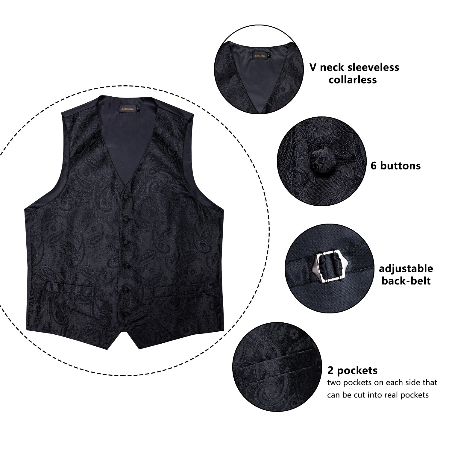 Black Fashion Men 100% Waistcoat Vest Pocket Suit Mjtz-109 - Gentleman Clothing