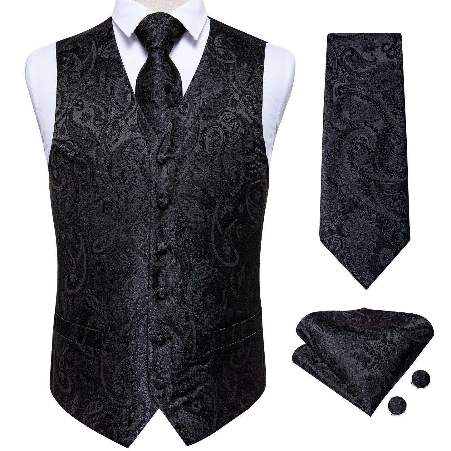 Black Fashion Men 100% Waistcoat Vest Pocket Suit Mjtz-109 - Gentleman Clothing