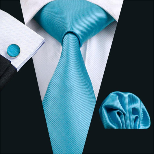 Sky Blue Tie, Pocket Square and Cufflinks - SOPHGENT